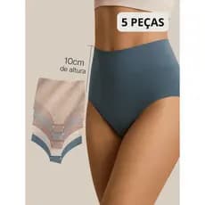 Kit 5 Calcinhas Cós Alto Sem Costura Corte a Laser Conforto Não Marca