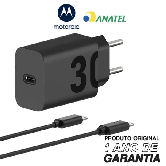 Carregador Portátil De Parede Motorola Turbo Power 30w - Cabo Usb-C Preto
