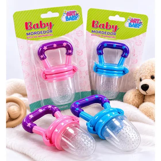 Chupeta Para Introdução Alimentar Mordedor com Bico em Silicone para Frutas Papinhas Bebes