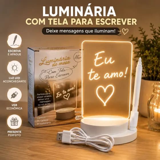 Luminária Led Lousa Acrílico Escrever Recado Quadro Anotações Criativa Mesa Presente Natal Namorados