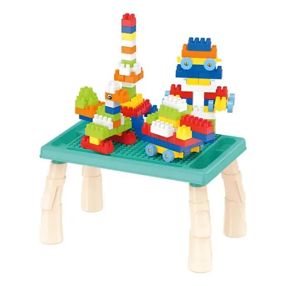 Mesinha Interativa Educativa Atividades Infantil + Blocos 100 Pçs Bloquinhos de Montar Brinquedo