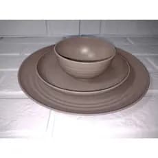 kit prato de jantar + pratinho sobremesa + tigela bambu ecológico e plástico PP