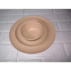 kit prato de jantar + pratinho sobremesa + tigela bambu ecológico e plástico PP