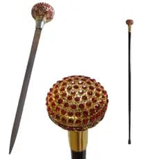Bengala  espada em metal com cabo decorado em strass 90 cms.