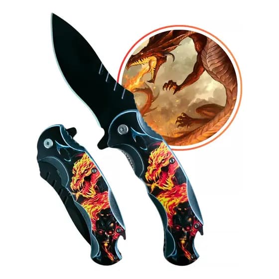 Canivete De Bolso  Semiautomático Multifuncional Abridor De Garrafa Dragão Fogo SLKD300