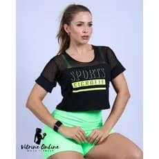 Cropped Esportivo Com Detalhe Em Tule Crf Sports/ Moda Feminina Fitness Academia