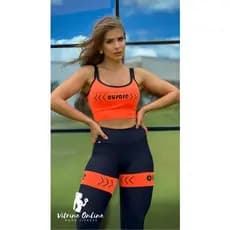 Conjunto Calça + Top Cropped Com Bojo Em Poliamida Crf Ousare / Moda Feminina Fitness Academia