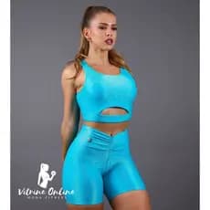 Conjunto Short + Top Cropped Com Bojo Em Poliamida Extra Fitness Prime 01 / Moda Feminina Academia