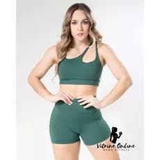 Conjunto Short + Top Cropped Rota D'água Com Bojo Em Poliamida 71 / Moda Feminina Fitness Academia Premium