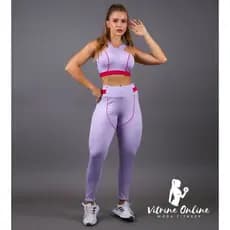 Conjunto Calça Legging + Top Cropped Com Bojo Detalhe Viés Em Suplex Extra Fitness 03 Slim/ Moda Feminina Academia
