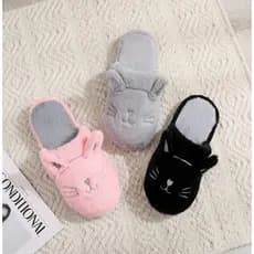 Pantufa Feminina Gato Pelúcia Antiderrapante Chinelo Inverno Quente Confortável Adulto Infantil