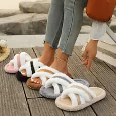 Chinelo Pantufa Slide Tira Cruzada Aberto Quarto Feminina Flexível Luxo