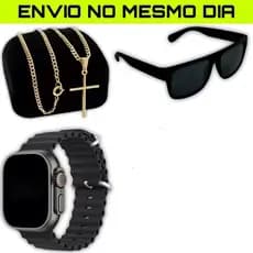 Kit Masculino Premium – Relógio LED + Óculos Estilo + Corrente Aço Inox Cruz