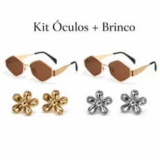 Kit Oculos Poligonal Feminino com Brincos