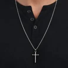 Colar Corrente Pulseira Masculino Grumet 3mm Aço Inox Prata 60cm + Pingente Cruz