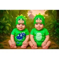 Body Temático Dinossauro Body Mesversário Dino Fantasia para bebê Roupa para bebê Body + Touca Bichinho Body Unissex