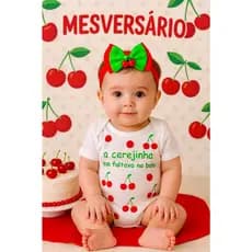 Body Cerejinha bebe Body Tematico Cerejinha Body Mesversario Cereja Body Cerejinha Que faltava no bolo Body Bebe Menina