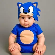 Body Sonic Bebe Body Sonic Mesversario Body Tematico Sonic Fantasia Bebe Menino Body Bebe Menino Body + Touca Sonic