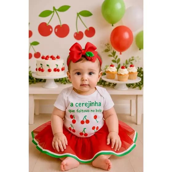 Body Cerejinha bebe Body Tematico Cerejinha Body Mesversario Cereja Body Cerejinha Que faltava no bolo Body Bebe Menina