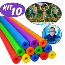 Kit 10 Boia Flutuador Espaguete Macarrão para Piscina e Natação, Coloridos Cores Sortidas, com Furo Central, Ideal para
