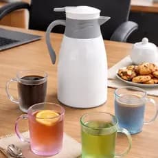 Jogo Kit Café Garrafa Térmica 1 Litro Victoria + 4 Canecas Xícaras Coloridas Sortidas Promoção Top