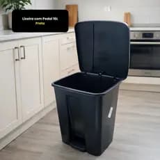 Lixeira com Pedal 16 Litros Preta Multiuso Grande Cozinha banheiro resistente