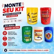 Monte seu Kit Porta Lata 269ml Suporte Cerveja Frase Divertida Personalizado