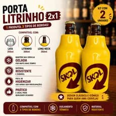 Kit 2 Porta Lata Suporte De Cerveja 350ml Skol Litrinho Long Neck Termico