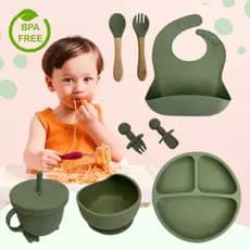 Kit Introdução Alimentar Bebê Utensílios em Silicone Premium 8 Peças