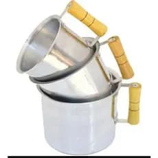 kit De Canecão leitera  De Aluminio fervedor Com Cabo De Madeira 3 Peças