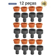 Kit 12pçs Bico de Torneira Adaptador Fêmea Tramontina com Rosca 3/4" e Redução 1/2" em Plástico para Jardim - Cód 78502/000