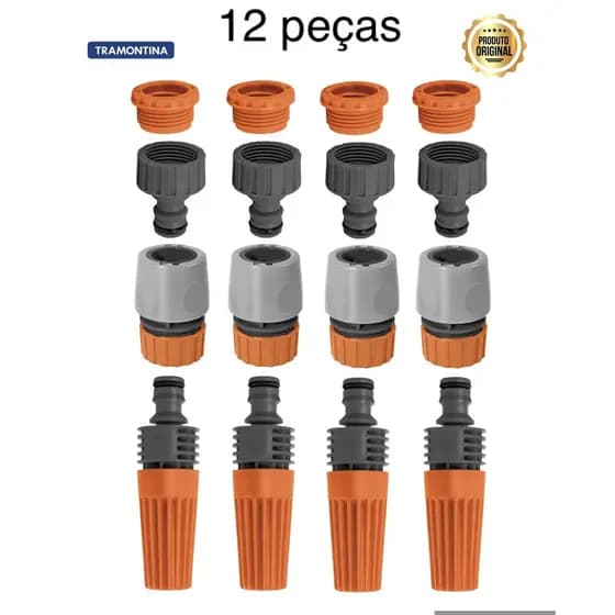 Kit com 4pçs Engate Rápido Tramontina , 4pçs Bico de Torneira Adaptador Fêmea Tramontina e 4pçs Esguicho para Engate Rápido Tramontina com Jato Regulável