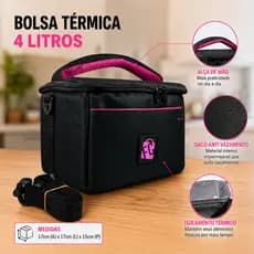 Bolsa Térmica Fitness Impermeável Lancheira Marmiteira Preta Pink Dieta Termica