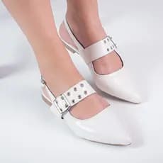 Sapato Feminino mule de Bico Fino Modelo Slingback com Fivela rasteira
