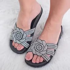 Papete Birken do 34 ao 42 solado alto modelo flor  Feminina de Manta Strass Sandalia  Rasteirinha Glitter
