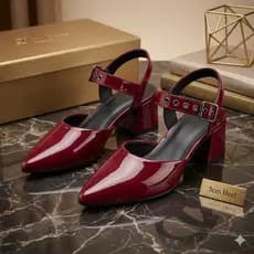 Sapato Social Scarpin Bico Fino Feminino Salto Bloco com Fivela MODELO CLAUDIA