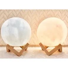 Luminária Lua 12cm + Base 4cm 3D Branco, Branco Quente ou Colorida - ZALLUNA