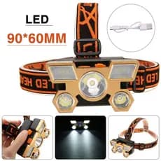 Lanterna Holofote De Cabeça 5 LED Super Brilhante À Prova D 'Água USB Recarregável - ZALLUNA RJ