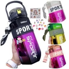 Garrafa de Agua Grande 2 Litros, 700ml ou 260ml Metalizada Com Adesivos, Canudo e Frases Motivacionais - GA11