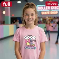 Camiseta Infantil  Menina Estampada Here A Good Time Patins Algodão Premium Envio Imediato