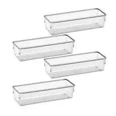 Kit 4 Organizadores Multiuso Modular Gavetas e Mesas Pote Acrílico Cristal Retangular Grande