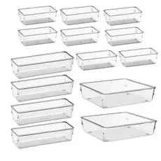 Kit 14 Organizador Multiuso Modular Gavetas Geladeira Armario  Acrilico Cristal e Fume