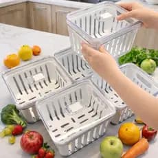 Organizador de Geladeira 3,8 Litros Cesto Com Tampa Multiuso Alimentos Verduras e Vegetais