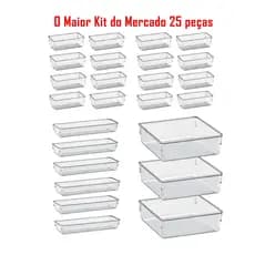Kit 25 Organizadores Multiuso Modular Gavetas Geladeira Acrílico Cristal