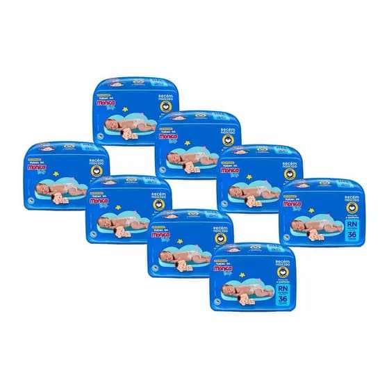 Kit 8 Fraldas Turma da Mônica Baby Jumbo RN com 36un cada