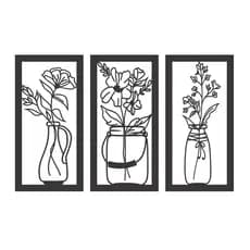 KIT 3 Quadros Flores Delicadas em MDF Decorativo