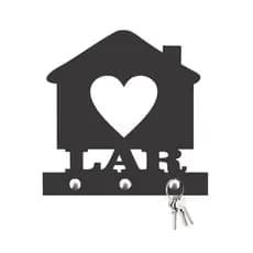 Porta Chaves Decorativo de Parede Lar em MDF 3mm Preto Fosco
