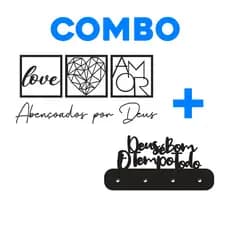 Combo Kit Abençoados por Deus + Porta Chaves Deus é Bom o Tempo Todo, Decoração para Quarto e Sala em MDF Preto
