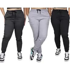 Kit 3 Calças Jogger Moletom Feminino Touroboots Slim com Bolso Inverno Frio