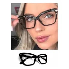 Óculos Armação Feminina Transparente Preto Para Grau Diamante 3D